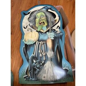 Vintage Staked Yard Art | Witch Hag Halloween Decor w/Holographic Face 27" x 16"